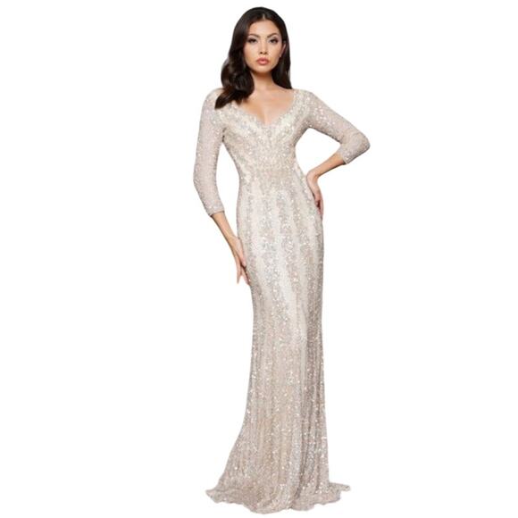 Mac Duggal Dresses & Skirts - MAC DUGGAL Dress Size 8 Evening Gown Sequin Cream Rose Pink V Neck NEW